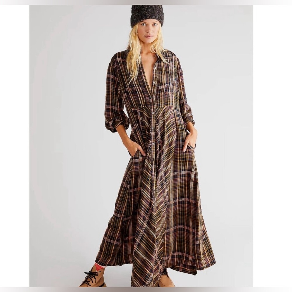 Free People Sadie Plaid Maxi Dress Size Small